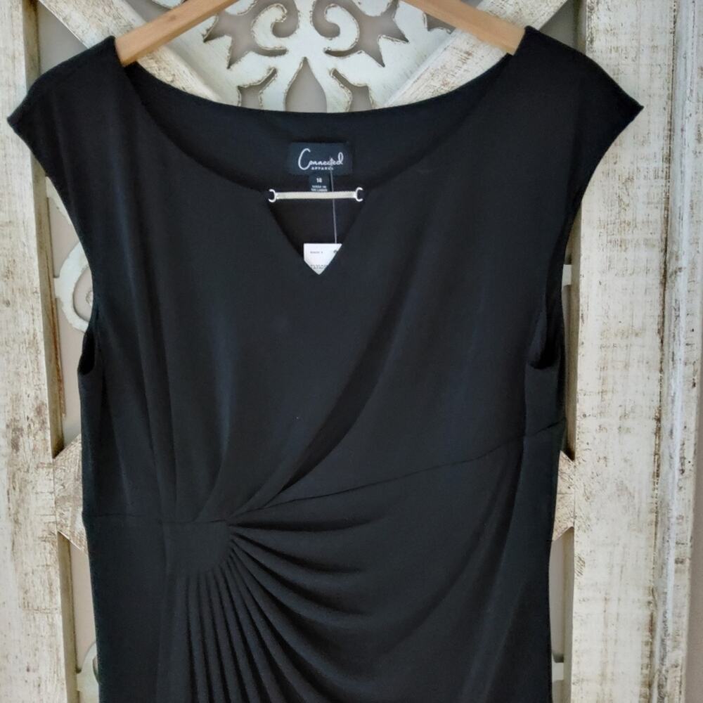 connected apparel Black Midi Sheath Dress with Twist Detail - Picture 3 of 6
